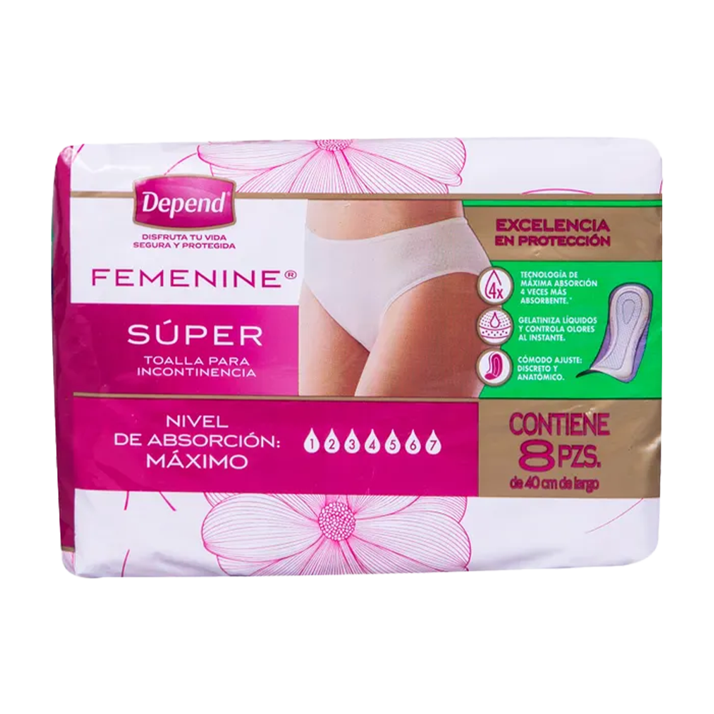 Toallas Sanitarias Depend Femenina Super con 8 pz