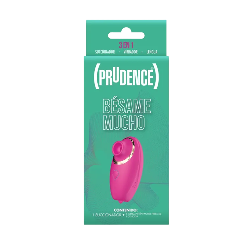 Prudence Bésame Mucho, 3 funciones, Succionador, Vibrador y Lengua, Caja con 1 pieza, 1 condón y 1 Sobre de lubricante íntimo 5ml